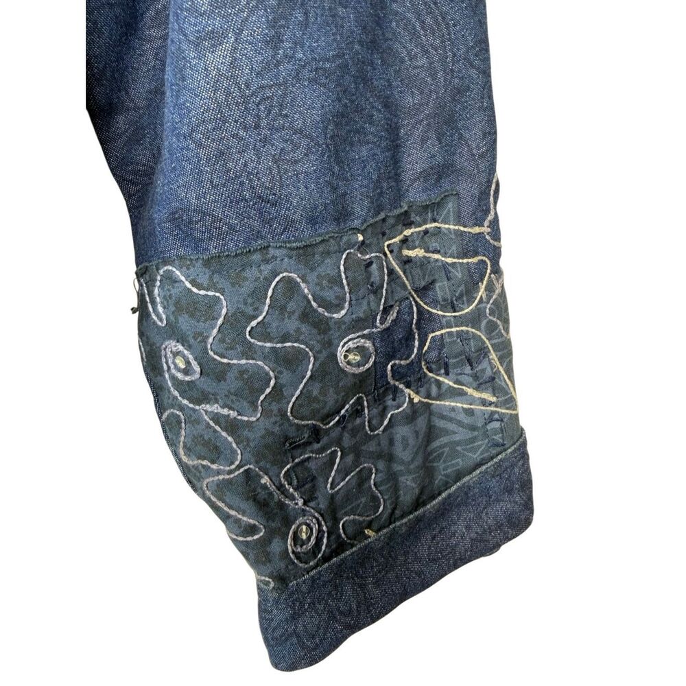 Vintage Coldwater Creek Jacket Blue Denim Embroidered Patchwork Size XL Prairie - Picture 5 of 16